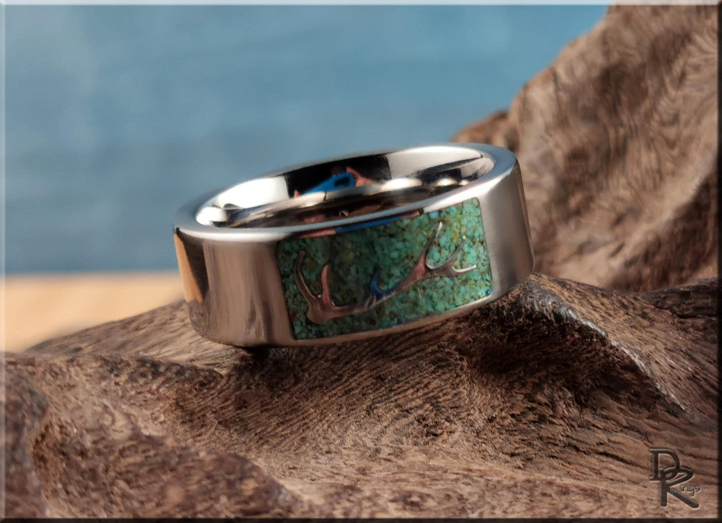 The 'Elkhorn' Titanium Ring w/Alacran Turquoise inlay - metal ring