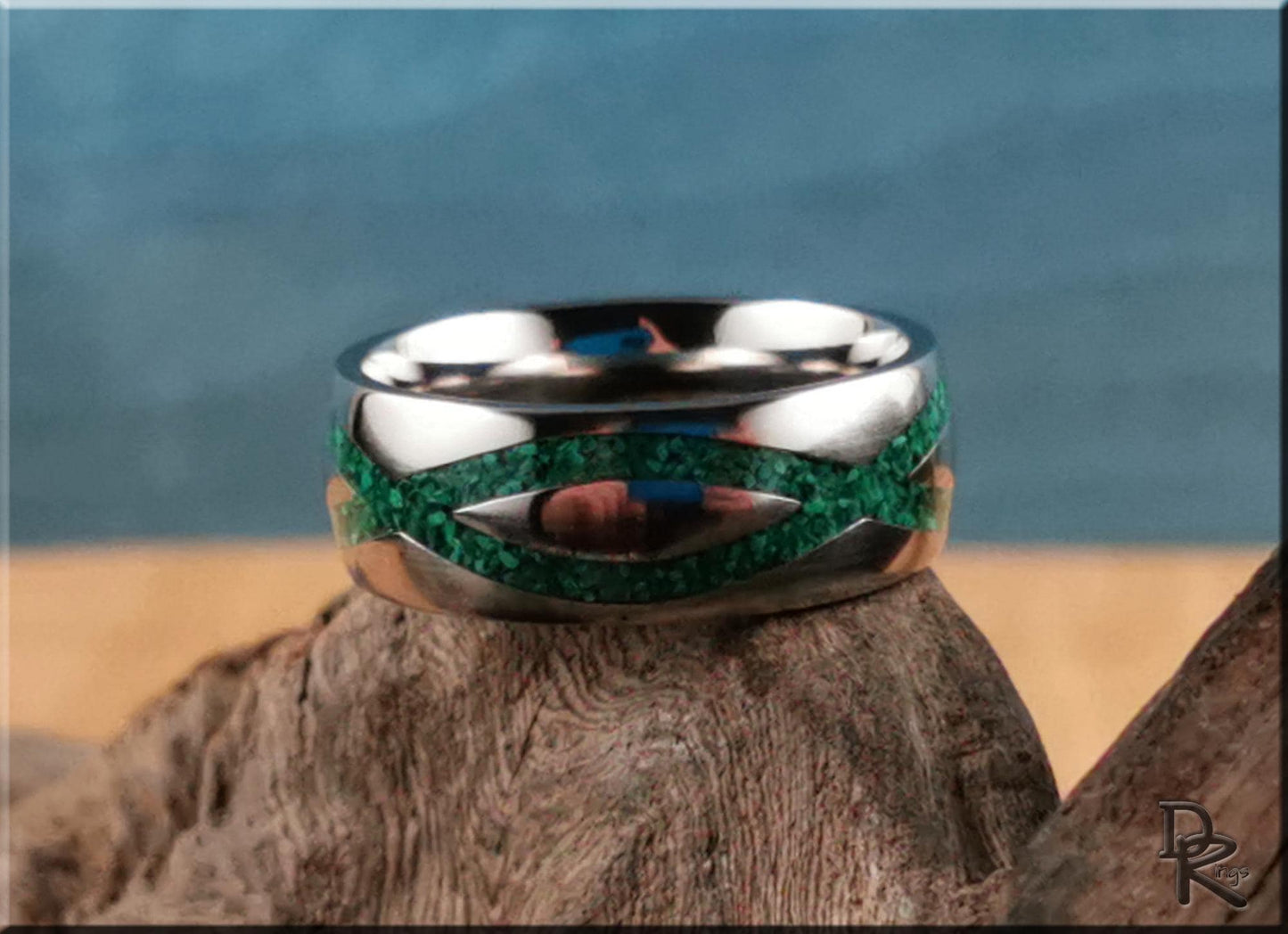 The 'Titanium Infinity' Ring w/Malachite inlay - metal ring