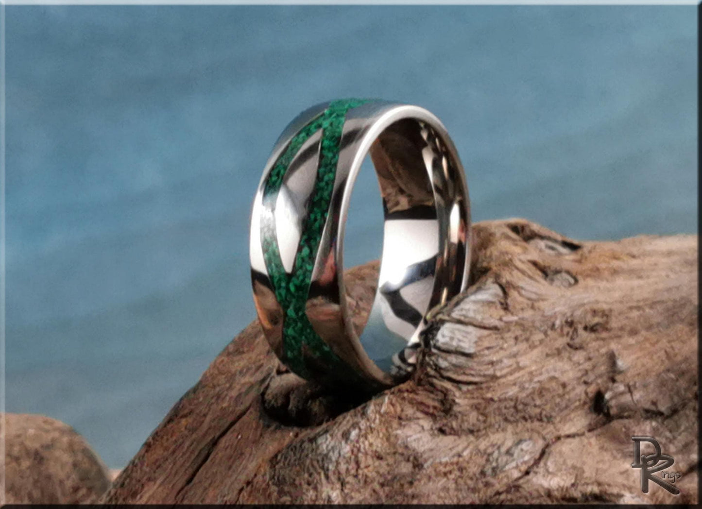 The 'Titanium Infinity' Ring w/Malachite inlay - metal ring