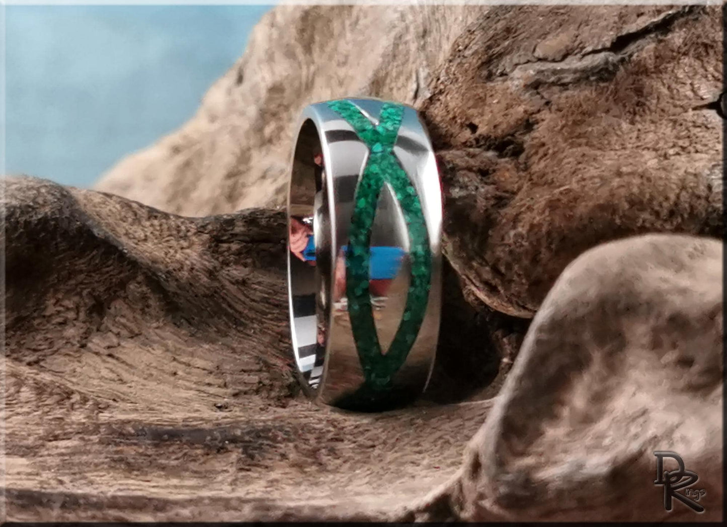 The 'Titanium Infinity' Ring w/Malachite inlay - metal ring