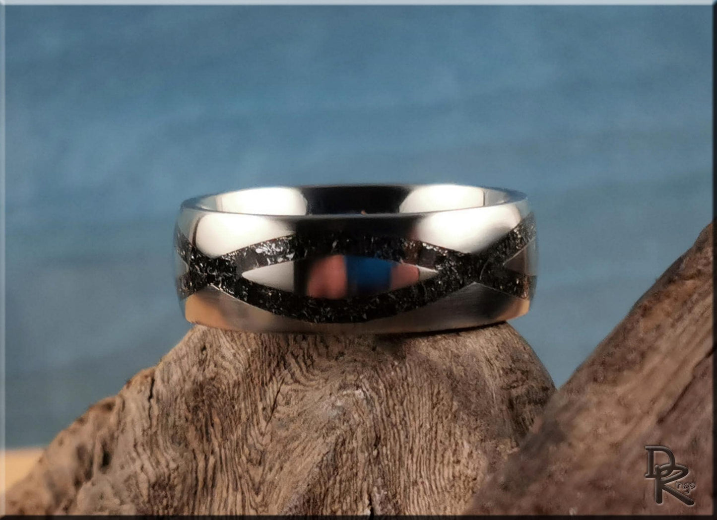 The 'Titanium Infinity' Ring w/Meteorite inlay - metal ring