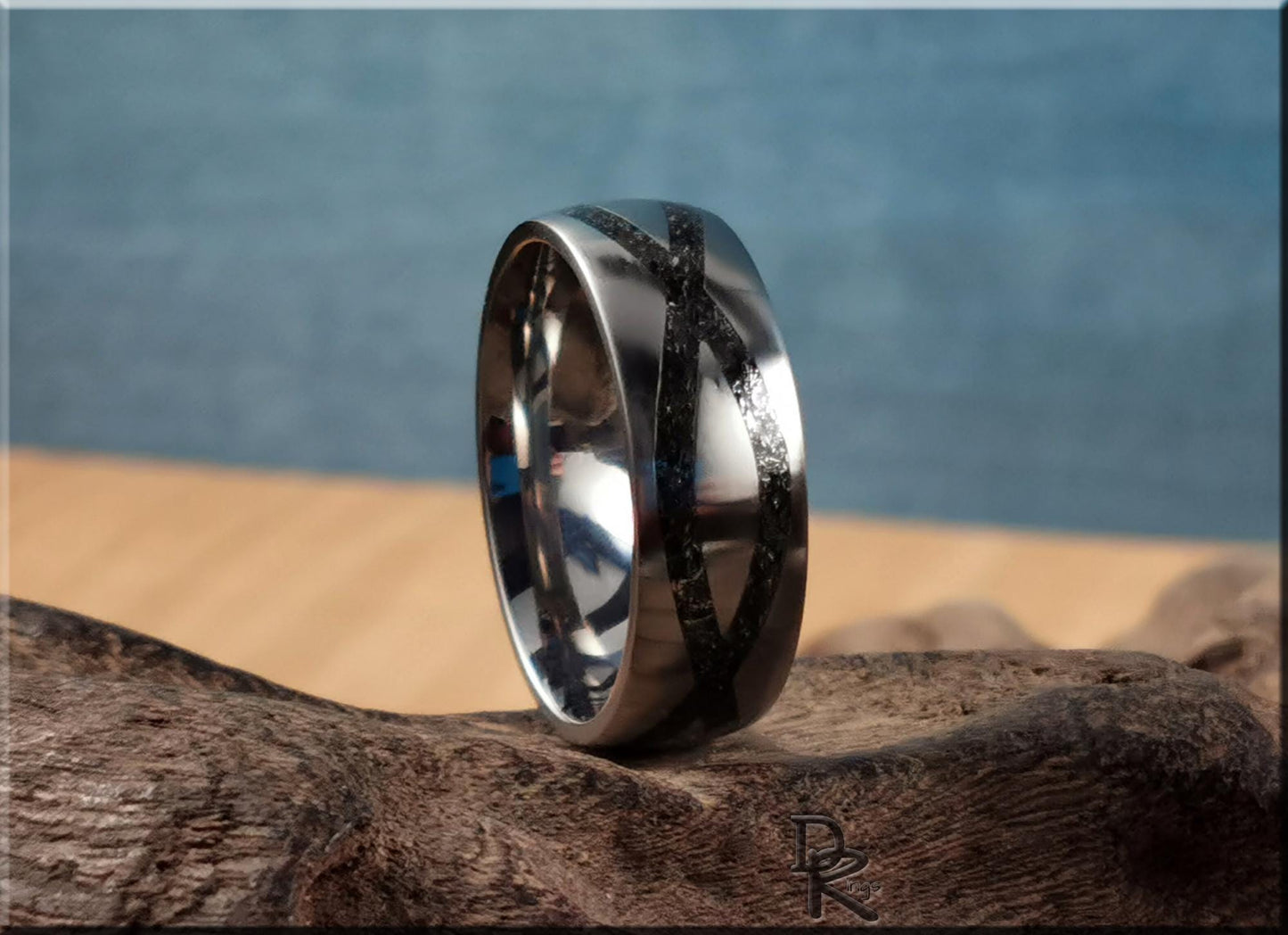 The 'Titanium Infinity' Ring w/Meteorite inlay - metal ring