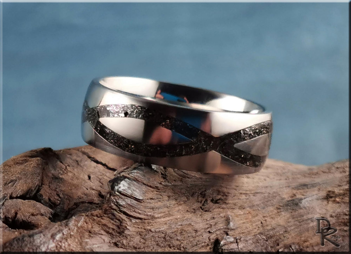 The 'Titanium Infinity' Ring w/Meteorite inlay - metal ring
