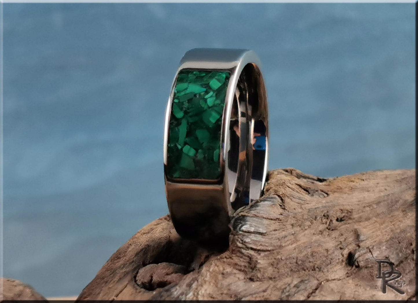 The 'Titanium Pocket' Ring w/Malachite inlay - metal ring