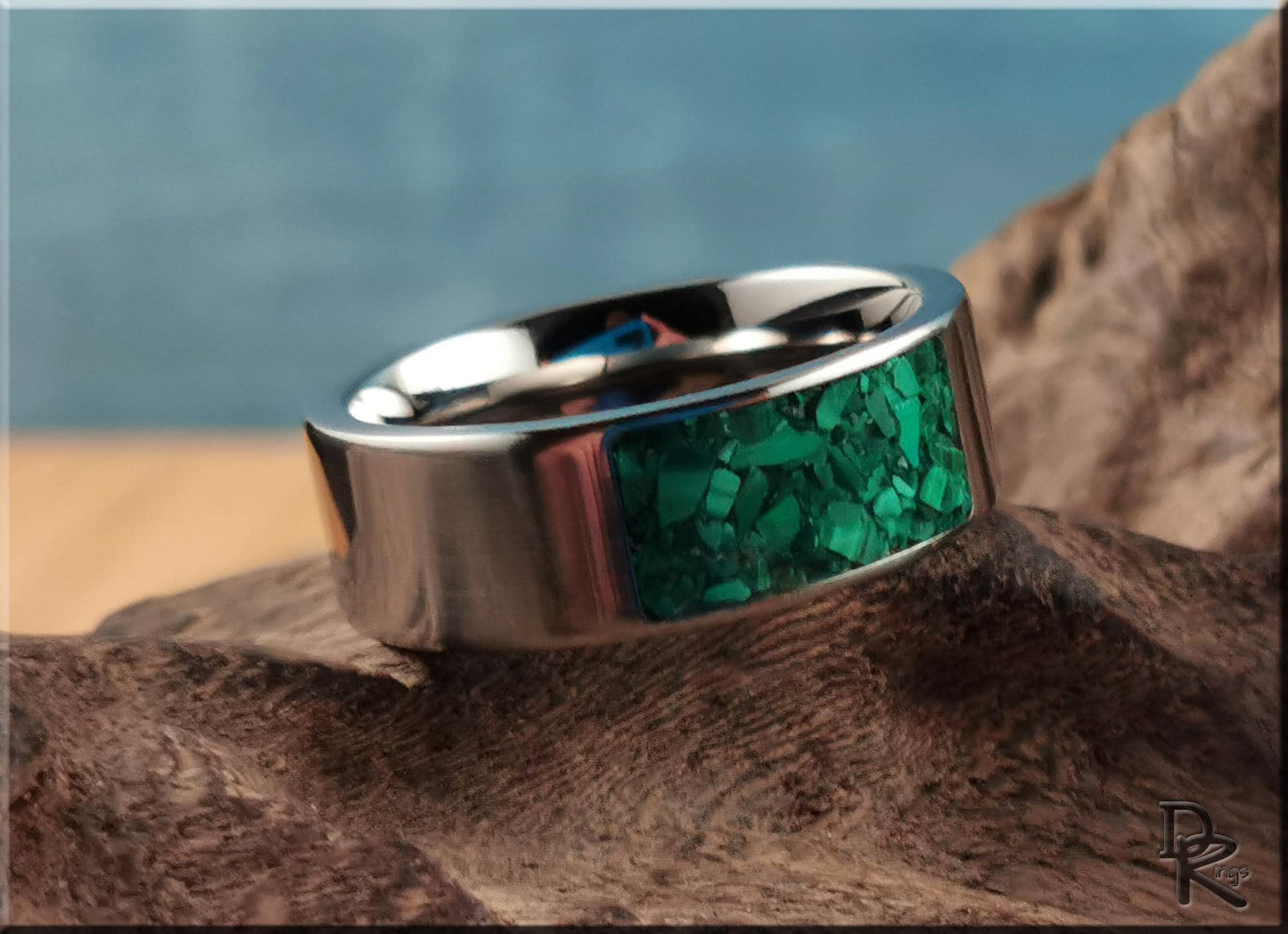 The 'Titanium Pocket' Ring w/Malachite inlay - metal ring