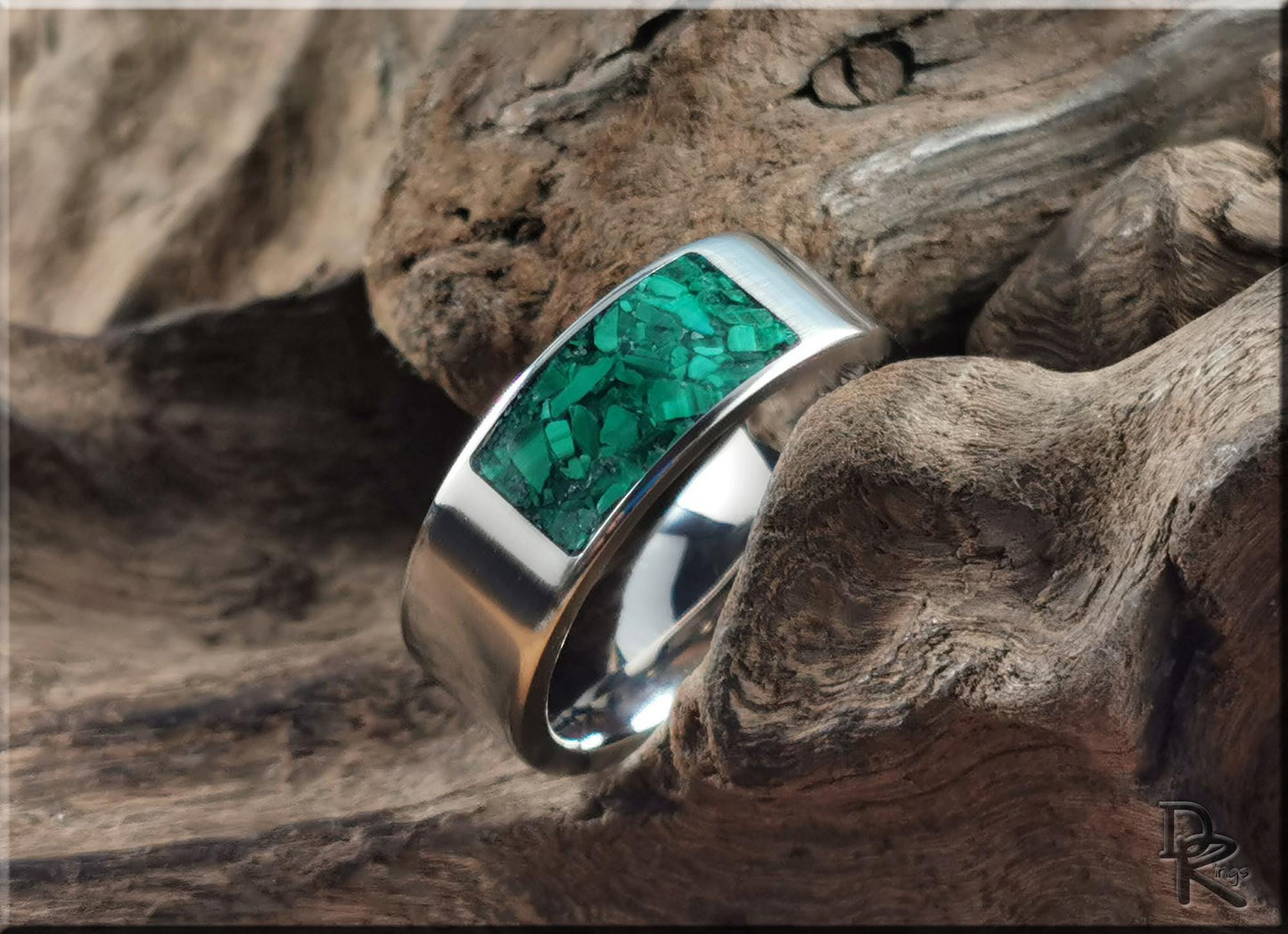 The 'Titanium Pocket' Ring w/Malachite inlay - metal ring