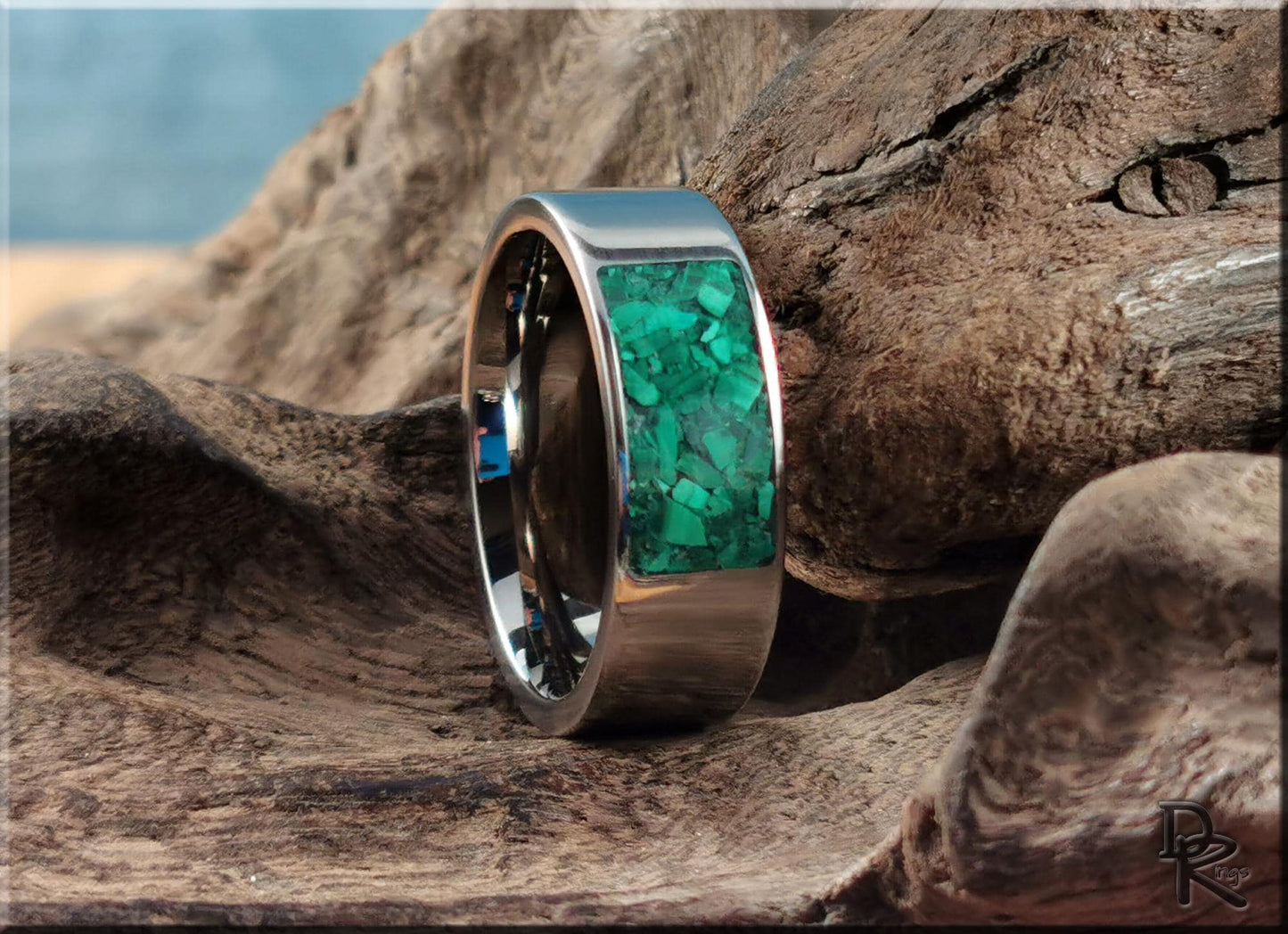 The 'Titanium Pocket' Ring w/Malachite inlay - metal ring