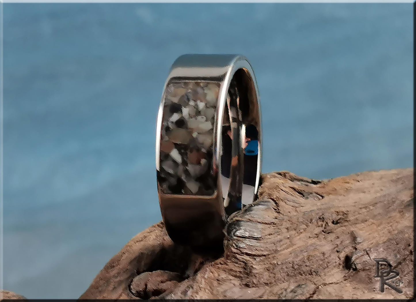 The 'Titanium Pocket' Ring w/Picture Jasper inlay - metal ring
