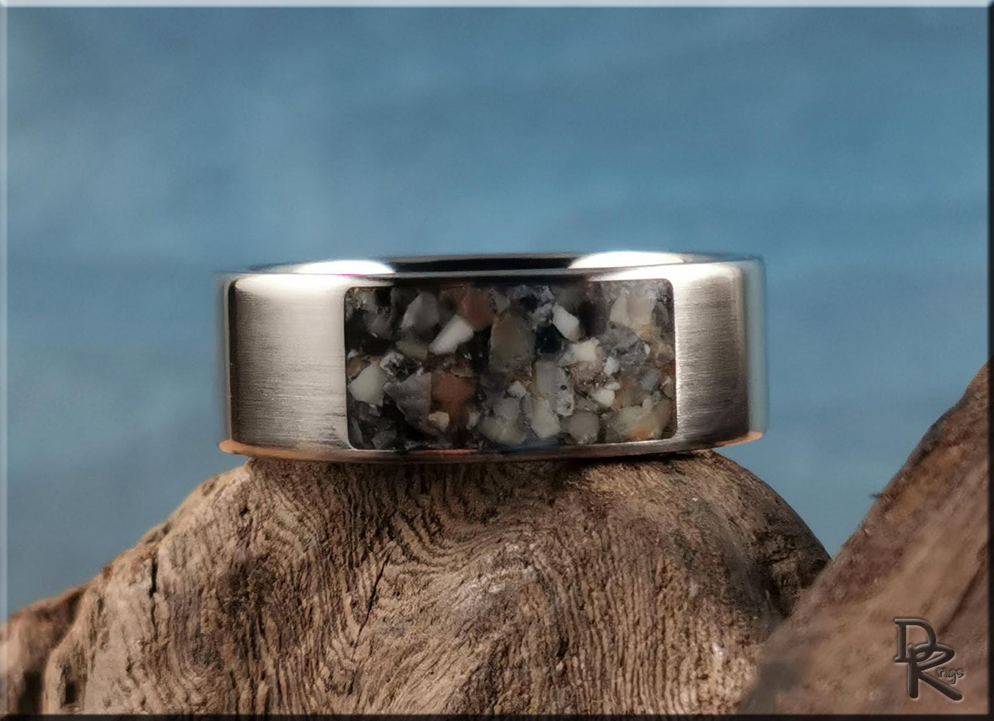 The 'Titanium Pocket' Ring w/Picture Jasper inlay - metal ring