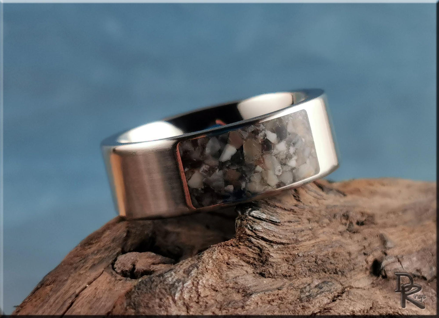 The 'Titanium Pocket' Ring w/Picture Jasper inlay - metal ring