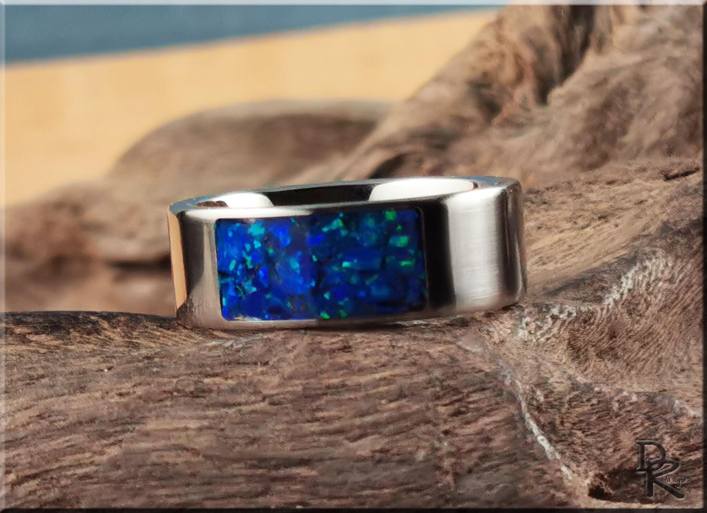 The 'Titanium Pocket' Ring w/Opal inlay - metal ring