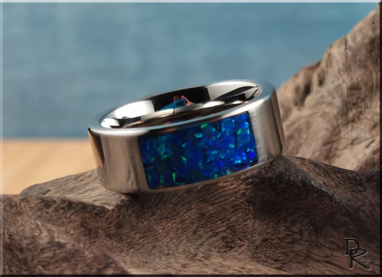 The 'Titanium Pocket' Ring w/Opal inlay - metal ring