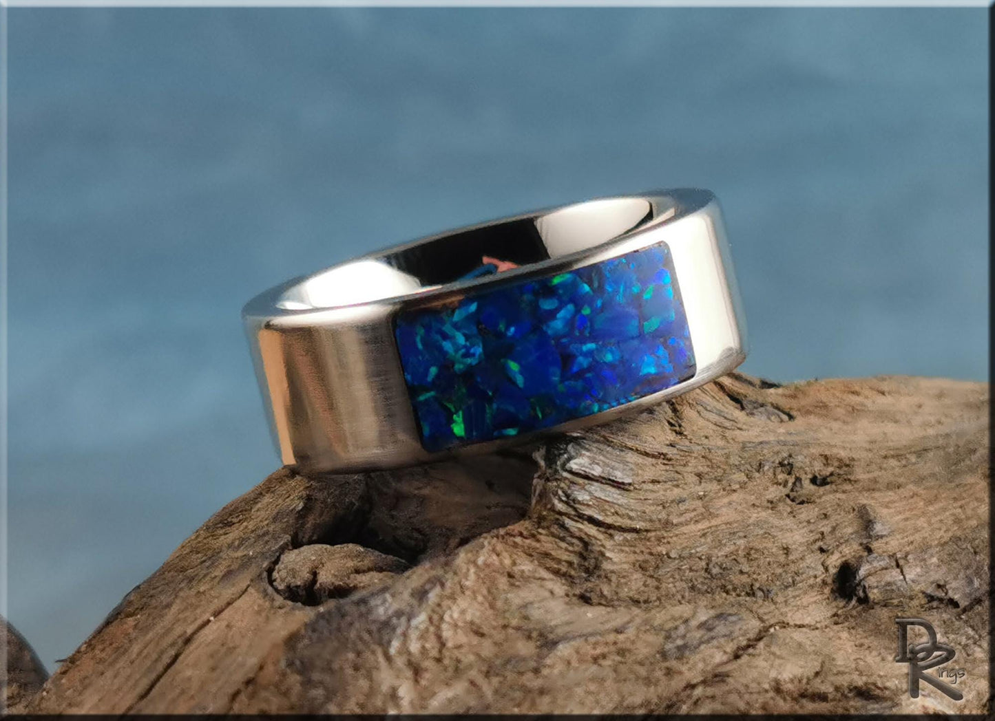 The 'Titanium Pocket' Ring w/Opal inlay - metal ring