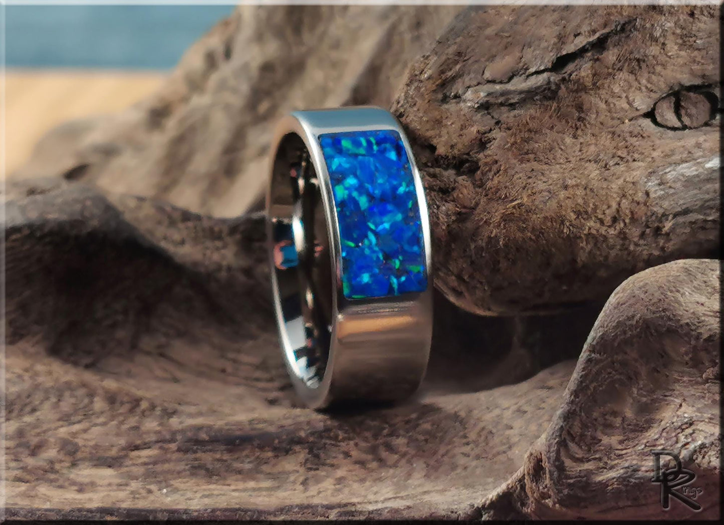 The 'Titanium Pocket' Ring w/Opal inlay - metal ring