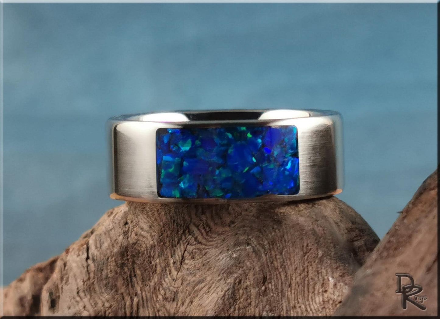 The 'Titanium Pocket' Ring w/Opal inlay - metal ring