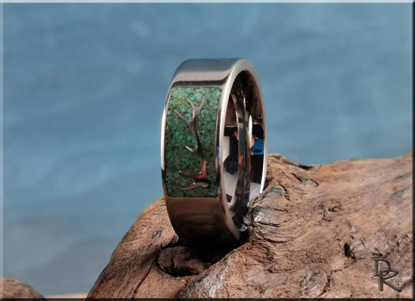 The 'Elkhorn' Titanium Ring w/Alacran Turquoise inlay - metal ring