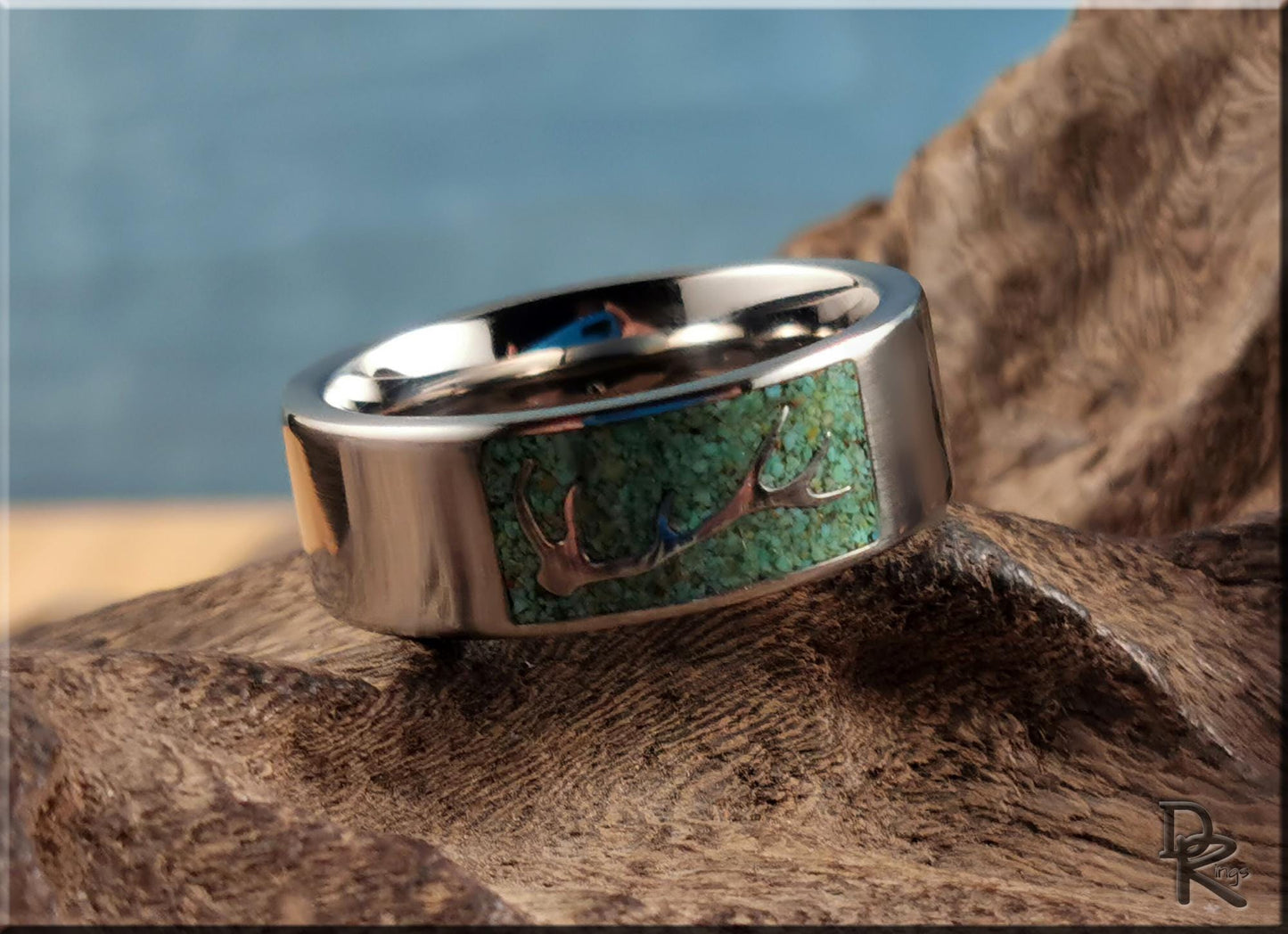 The 'Elkhorn' Titanium Ring w/Alacran Turquoise inlay - metal ring