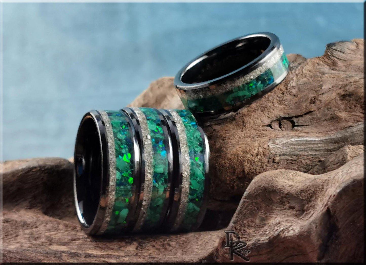 Custom Cremation Memorial Ring w/Ash, Malachite, and Opal inlay - ceramic ring