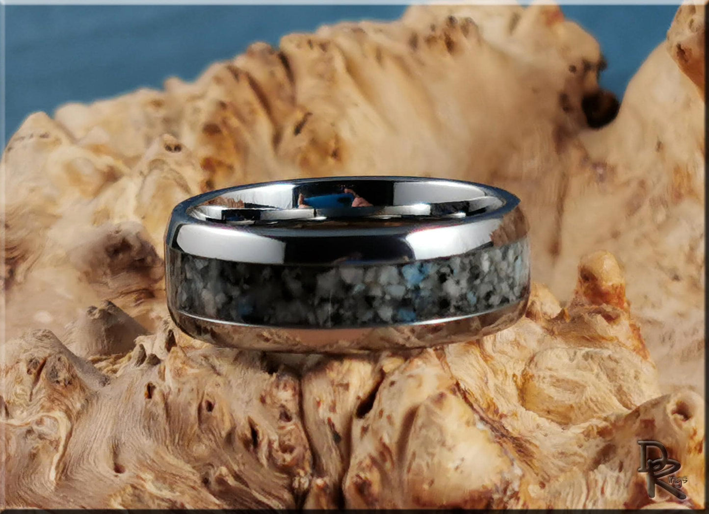 Domed Edge Tungsten Carbide Ring w/Rare K2 Blueberry Jasper inlay - metal ring