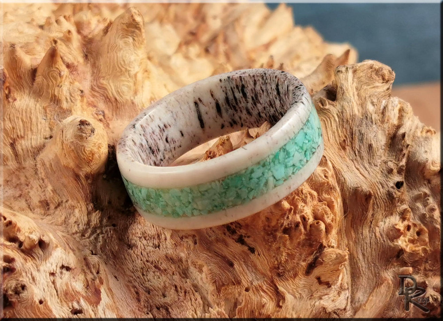 Deer Antler Channel Ring w/Peruvian Turquoise inlay - antler ring
