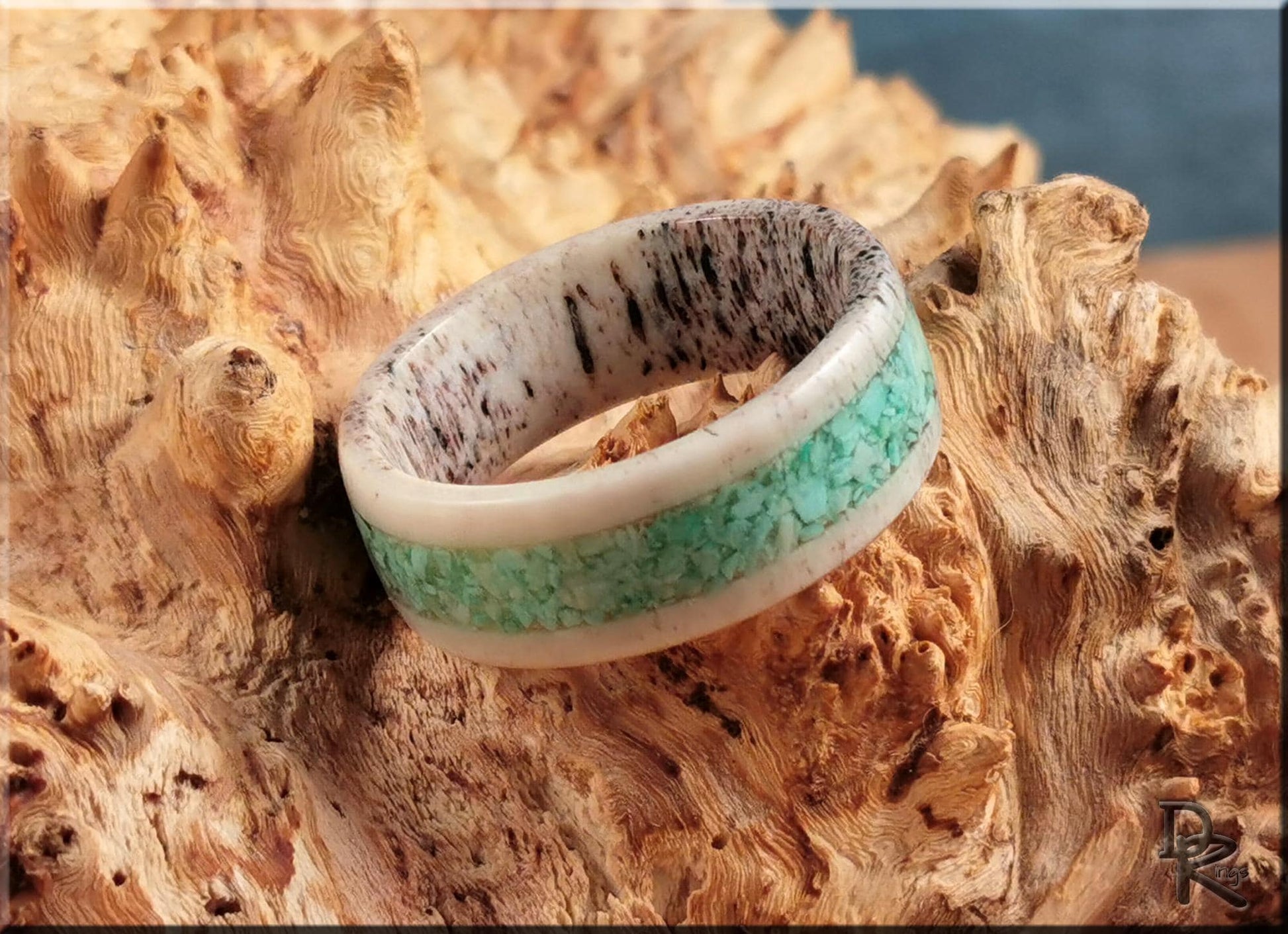 Deer Antler Channel Ring w/Peruvian Turquoise inlay - antler ring