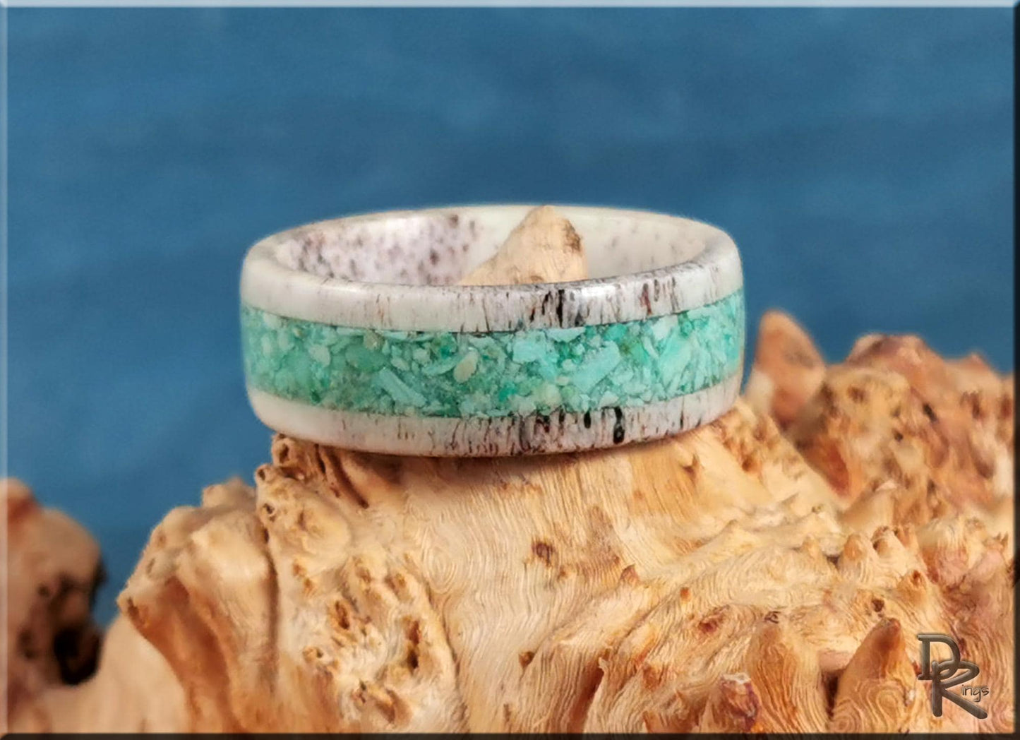 Deer Antler Channel Ring w/Peruvian Turquoise inlay - antler ring