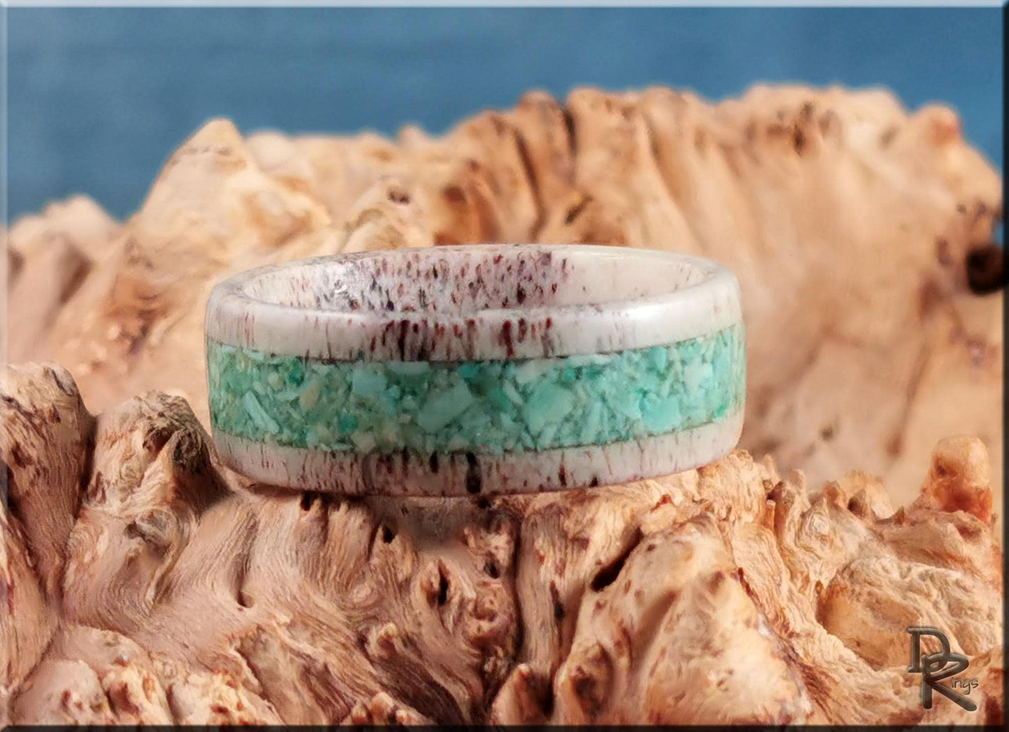 Deer Antler Channel Ring w/Peruvian Turquoise inlay - antler ring