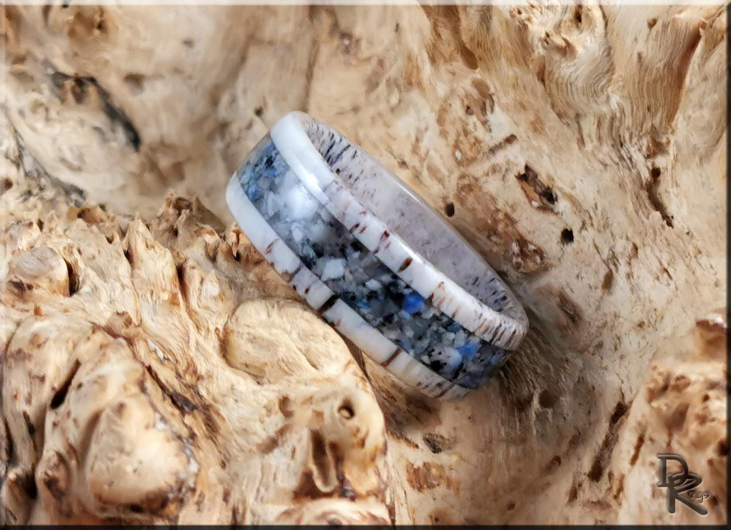 Deer Antler Channel Ring w/K2 Granite-Blueberry Jasper inlay - antler ring