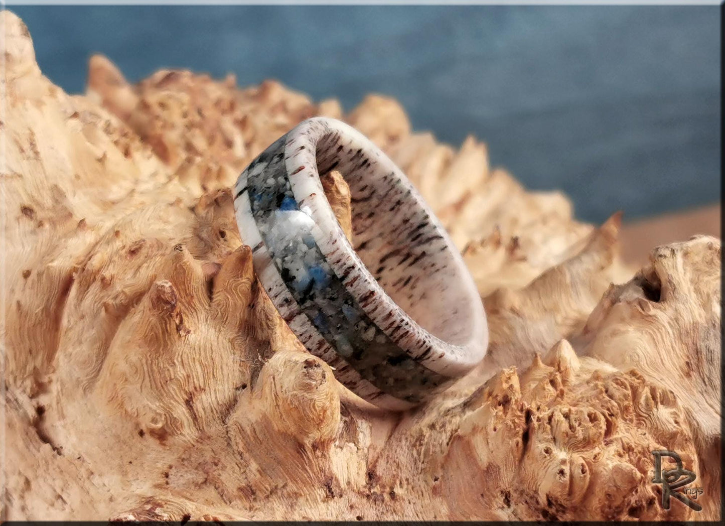 Deer Antler Channel Ring w/K2 Granite-Blueberry Jasper inlay - antler ring