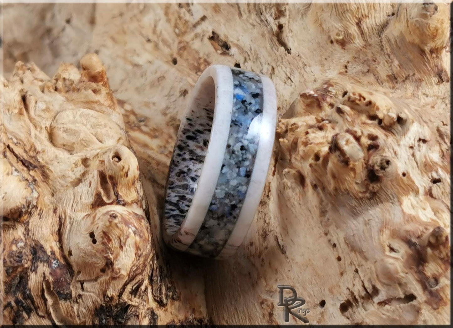 Deer Antler Channel Ring w/K2 Granite-Blueberry Jasper inlay - antler ring