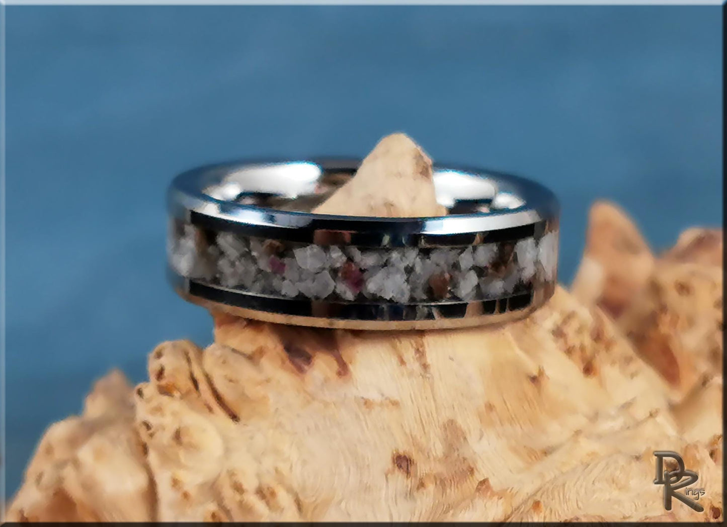 Tungsten Carbide Channel Ring w/Madagascar Eudialyte stone inlay - metal ring