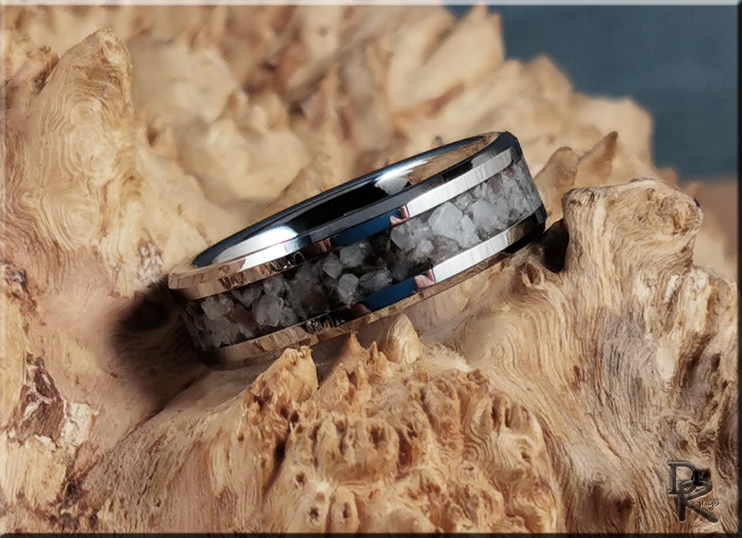 Tungsten Carbide Channel Ring w/Madagascar Eudialyte stone inlay - metal ring