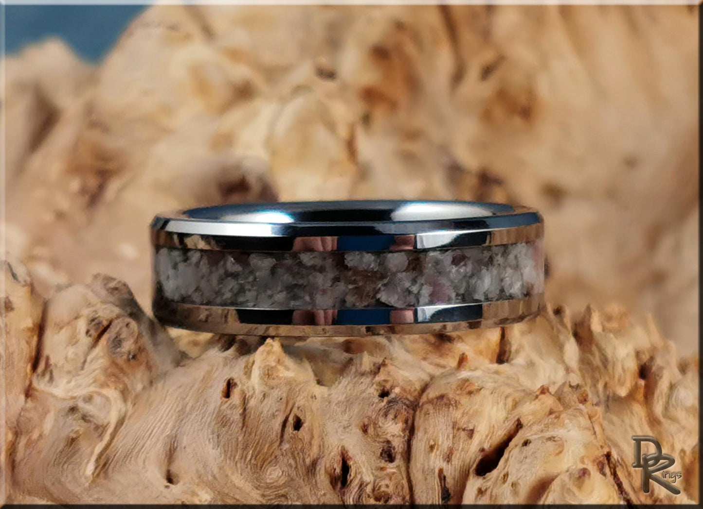 Tungsten Carbide Channel Ring w/Madagascar Eudialyte stone inlay - metal ring