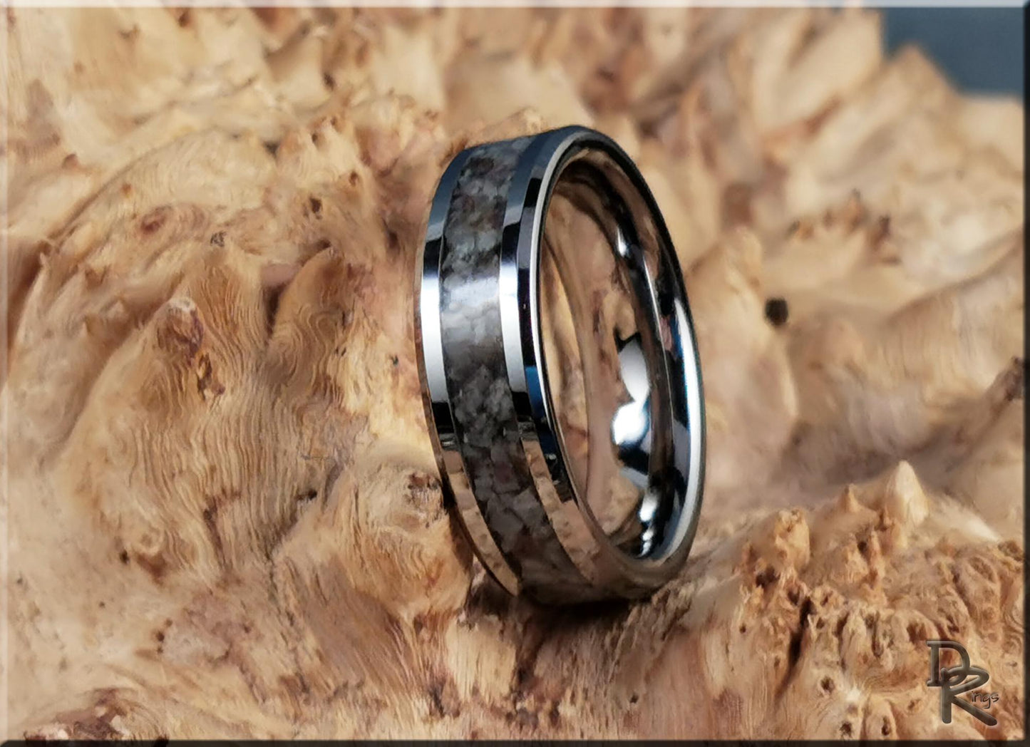 Tungsten Carbide Channel Ring w/Madagascar Eudialyte stone inlay - metal ring