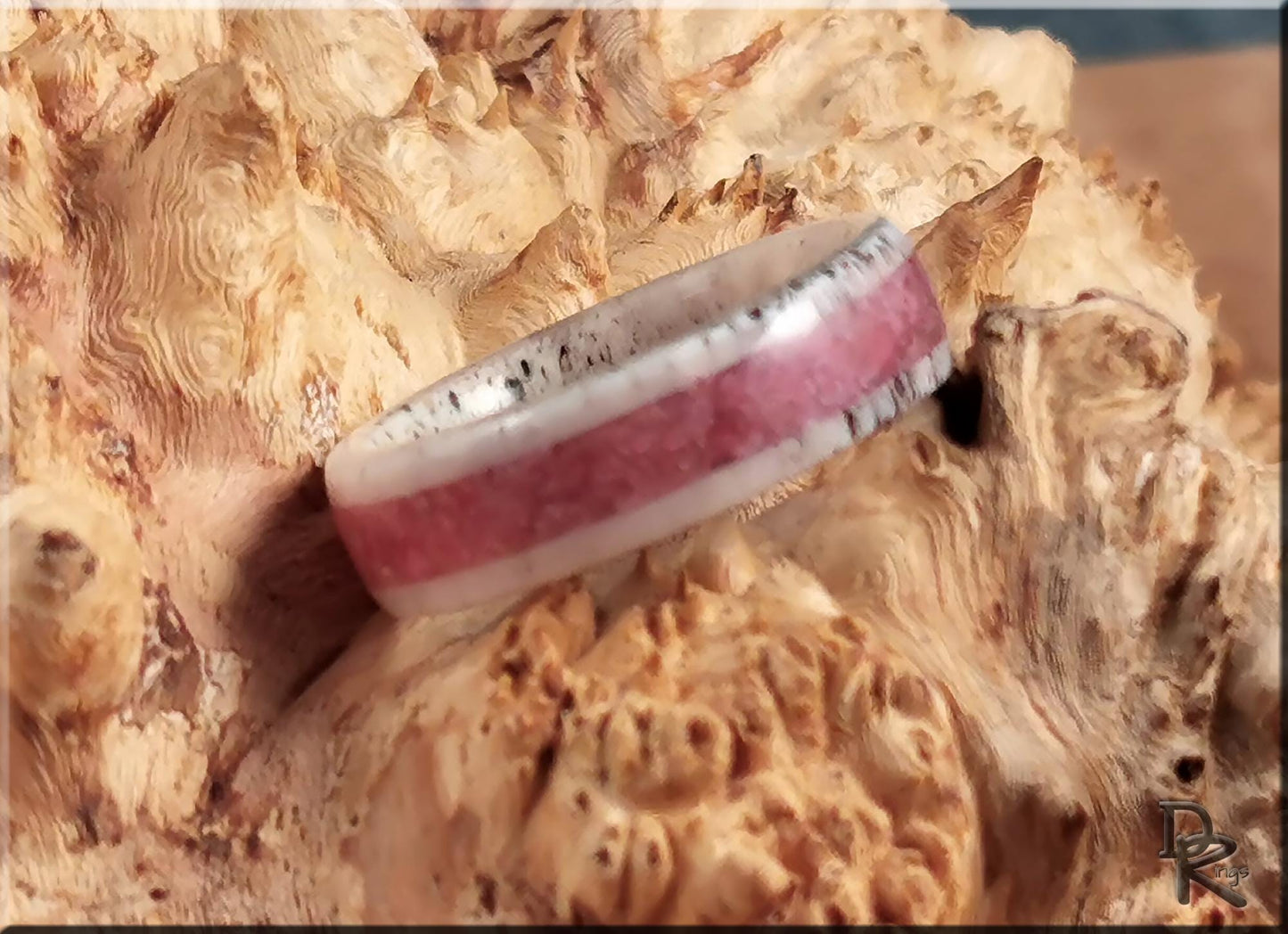 Deer Antler Channel Ring w/Norwegian Thulite inlay - antler ring