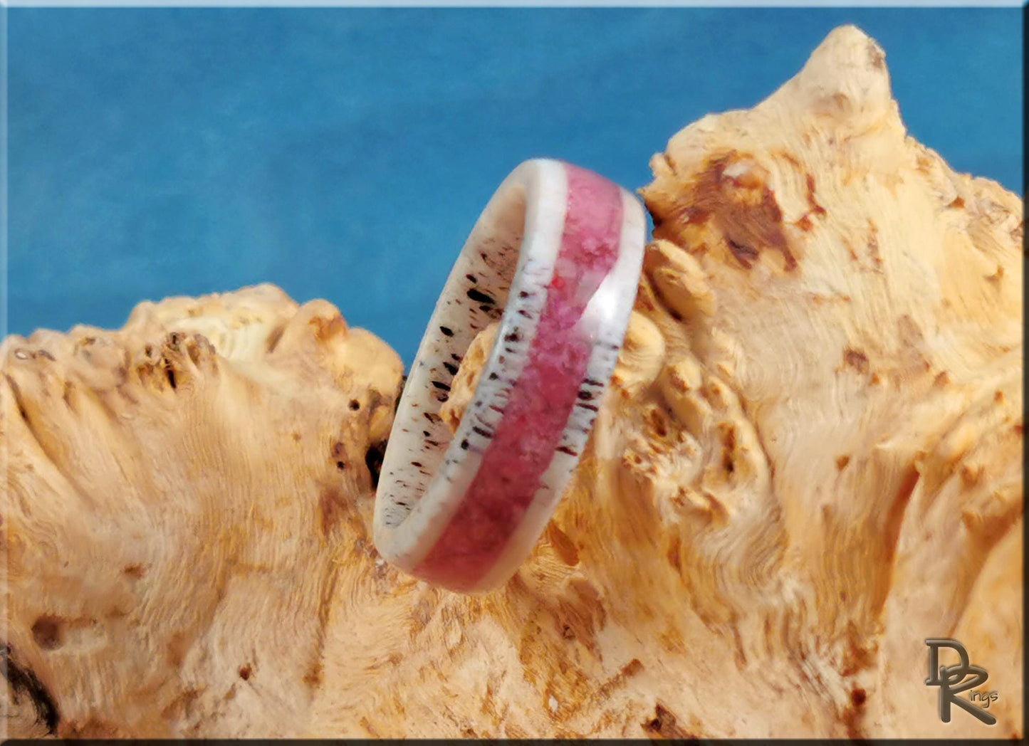 Deer Antler Channel Ring w/Norwegian Thulite inlay - antler ring