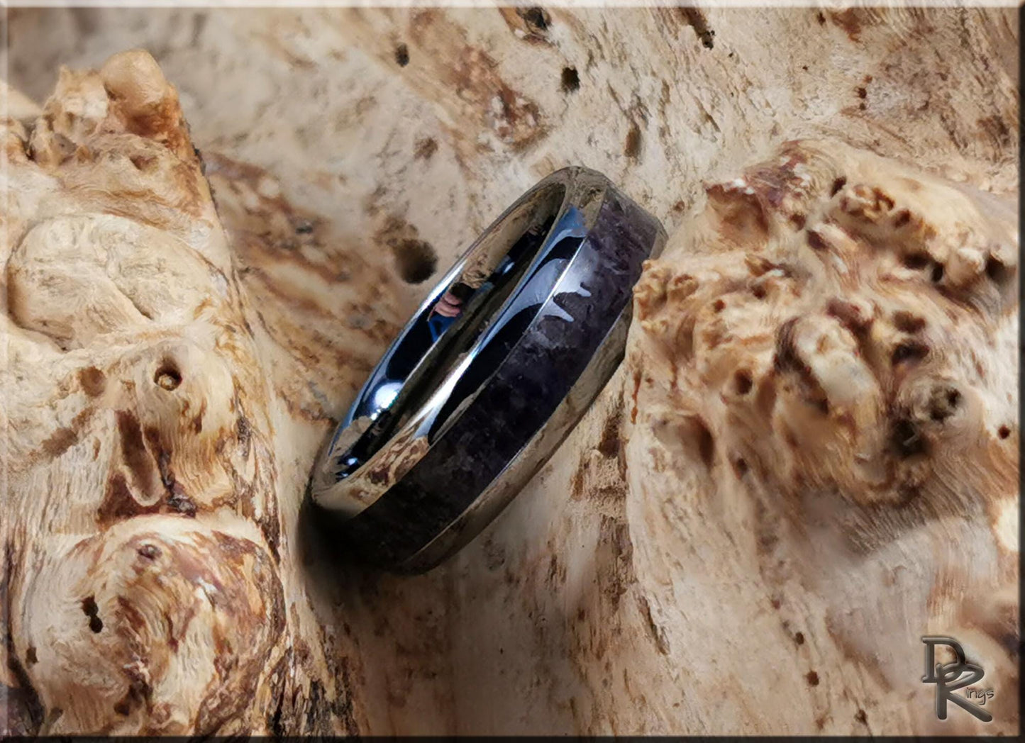 Tungsten Carbide Channel Ring w/Indian Amethyst stone inlay - metal ring
