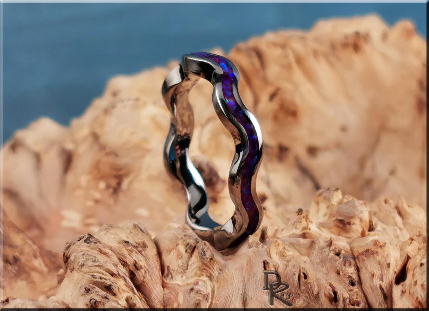 Titanium 4mm Clamshell Ring w/Waterlily Opal inlay - metal ring