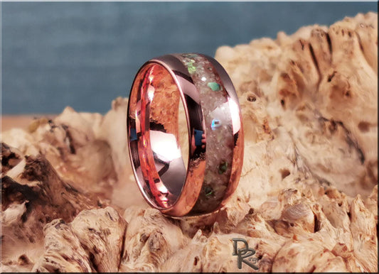 Tellurium Copper Channel Ring w/Blended Muscovite and Abalone Shell inlay - copper ring