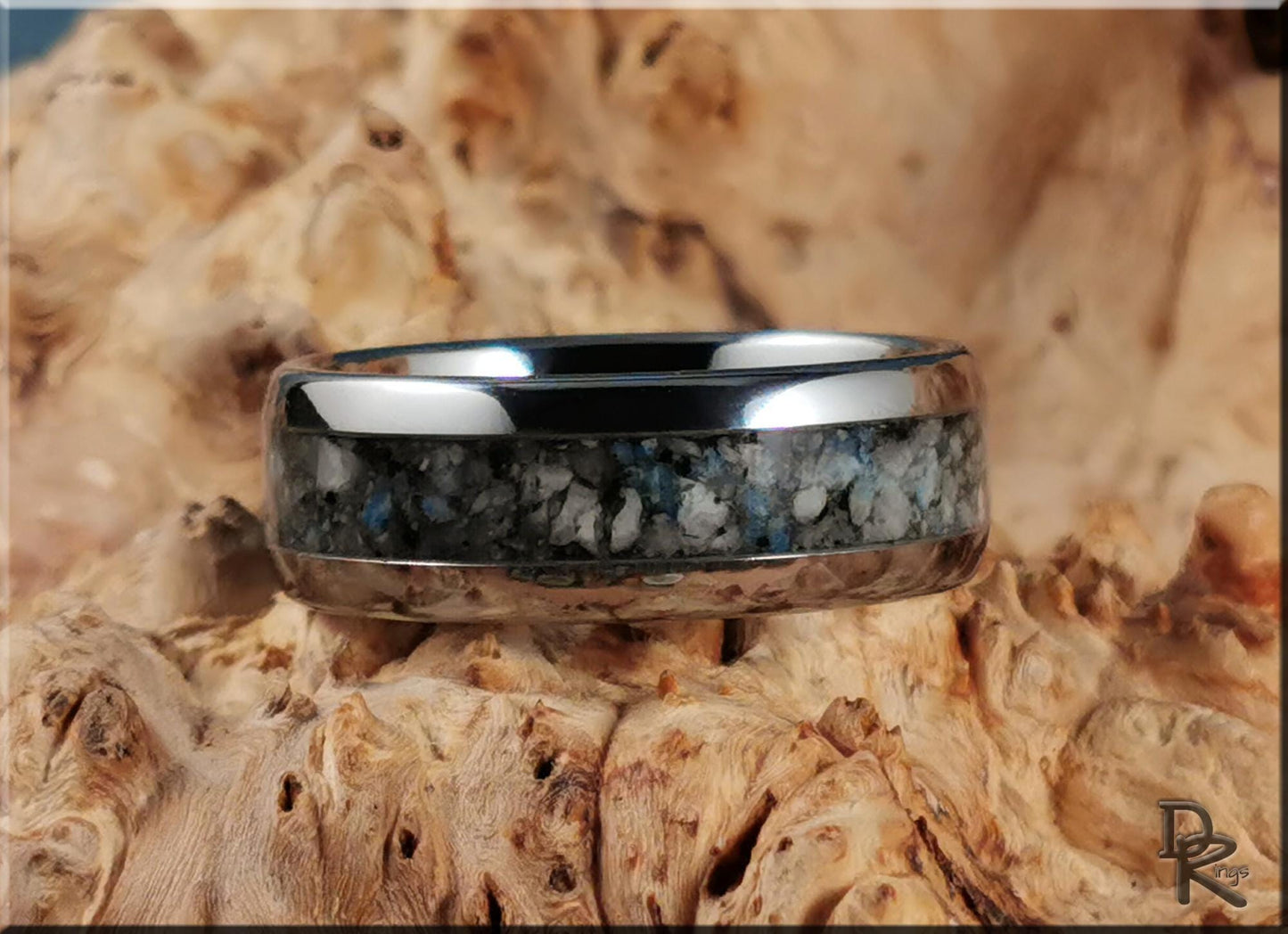 Domed Edge Tungsten Carbide Ring w/Rare K2 Blueberry Jasper inlay - metal ring