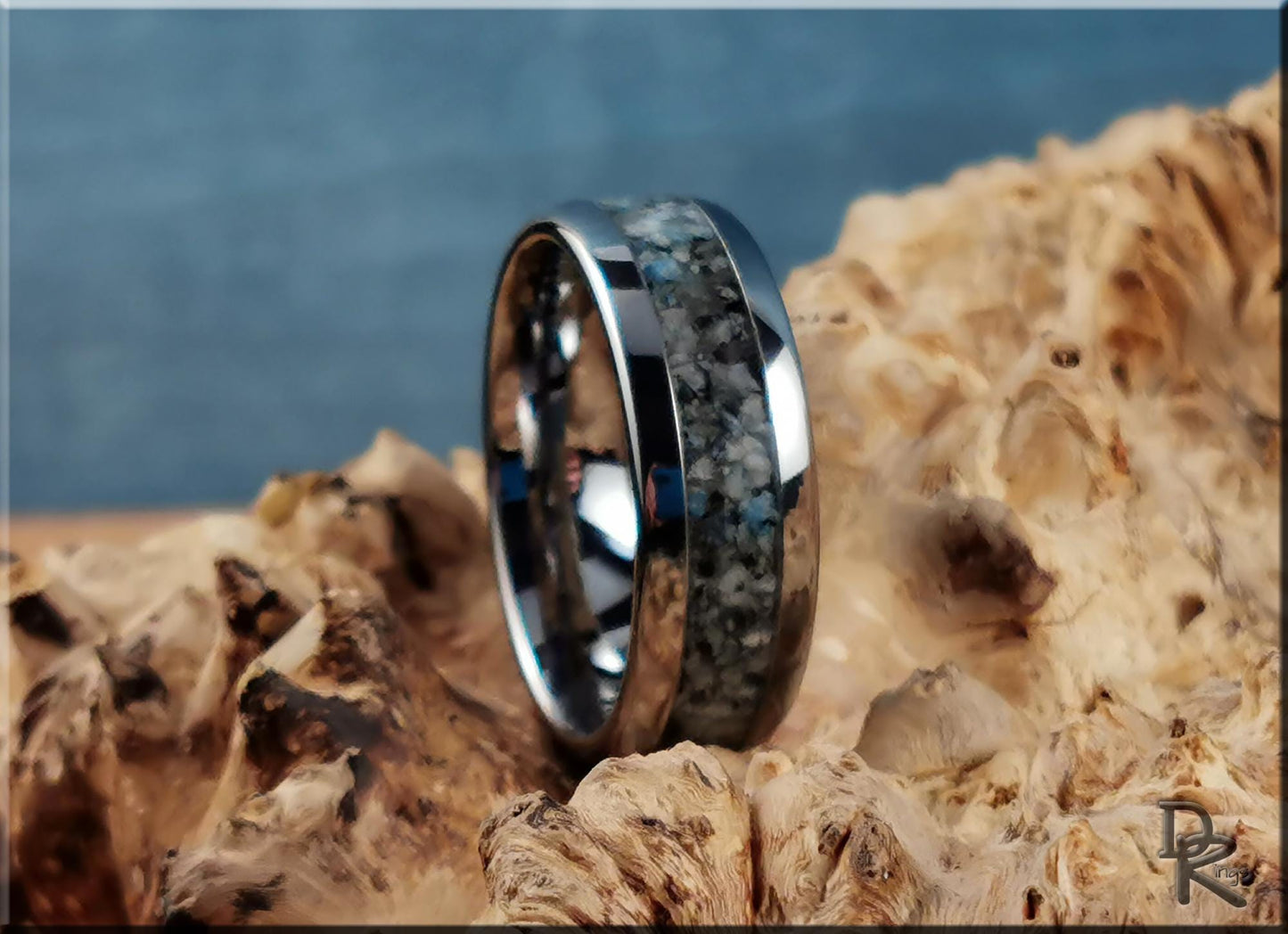 Domed Edge Tungsten Carbide Ring w/Rare K2 Blueberry Jasper inlay - metal ring