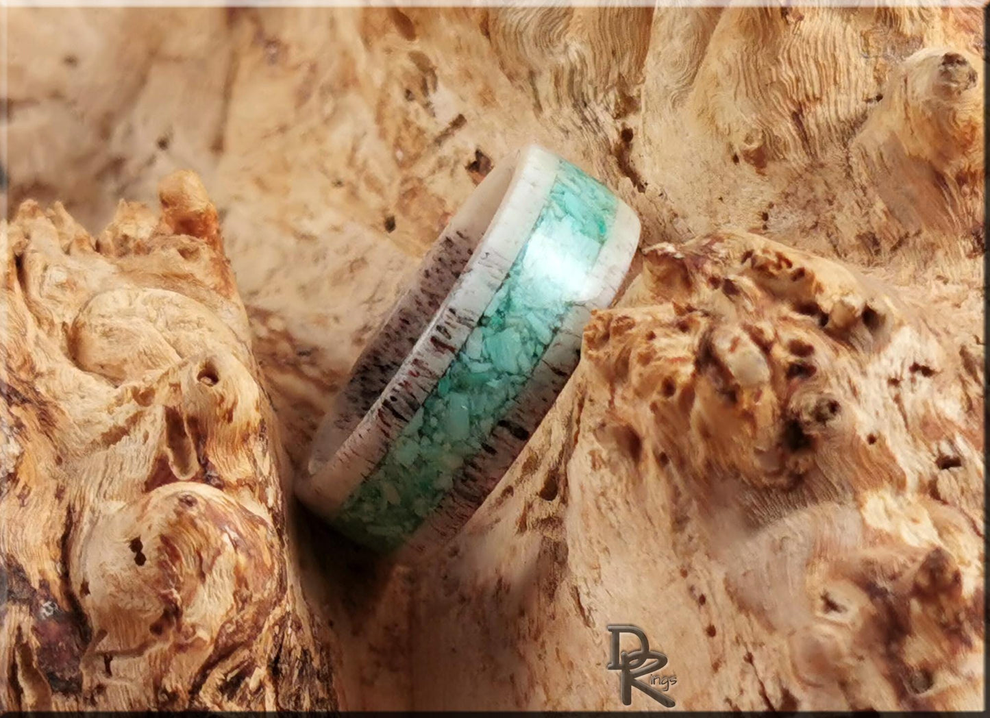 Deer Antler Channel Ring w/Peruvian Turquoise inlay - antler ring