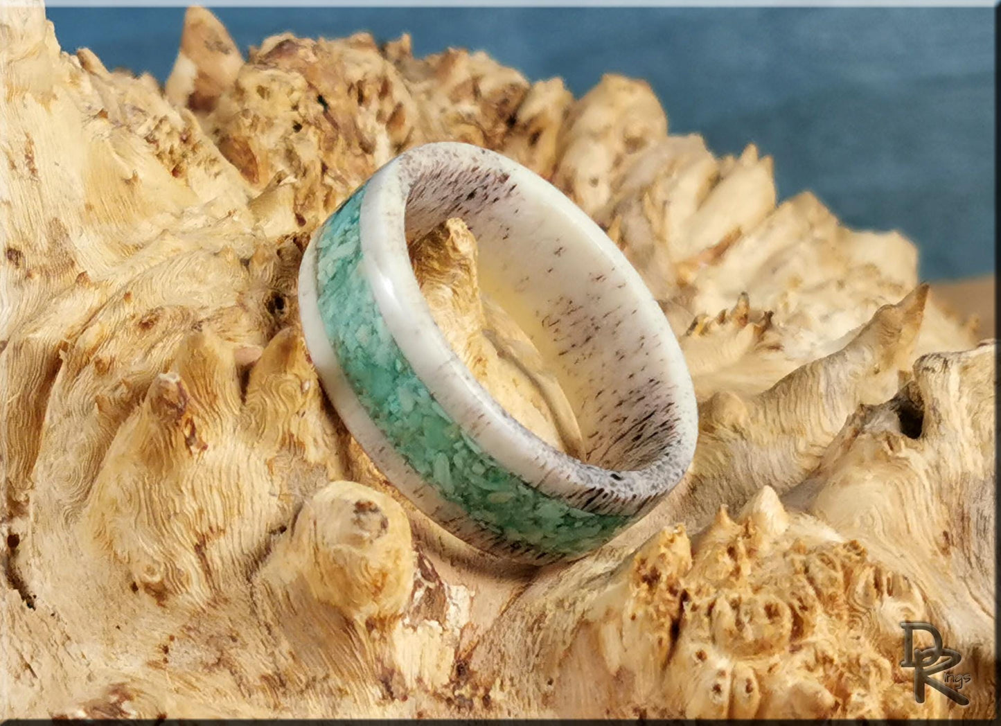 Deer Antler Channel Ring w/Peruvian Turquoise inlay - antler ring