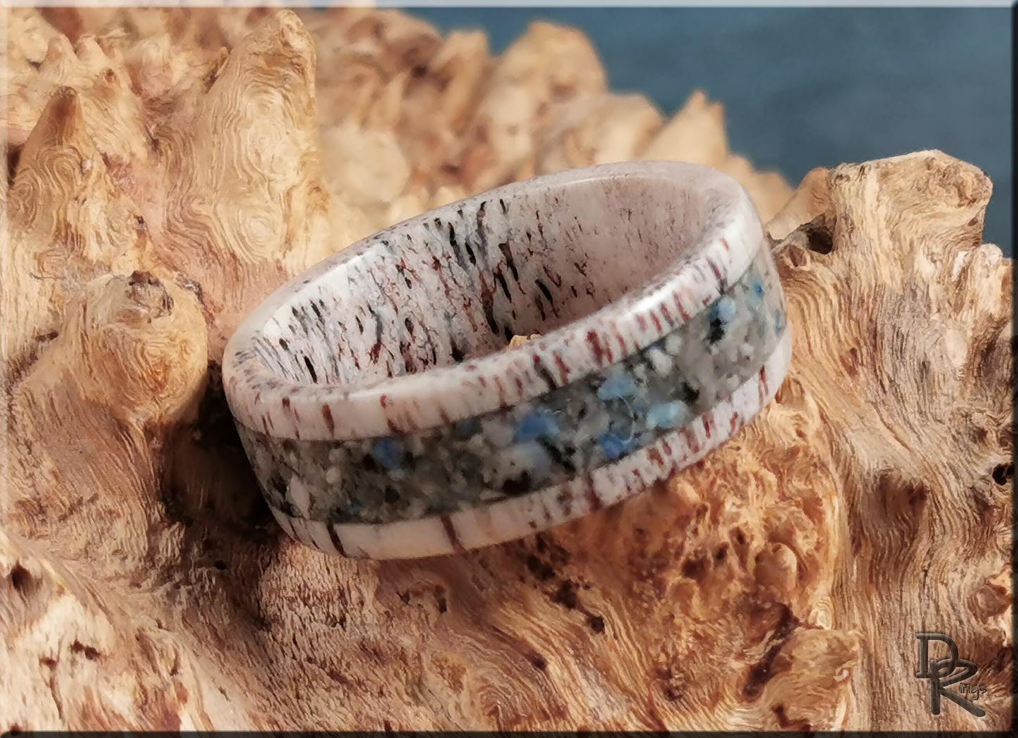 Deer Antler Channel Ring w/K2 Granite-Blueberry Jasper inlay - antler ring