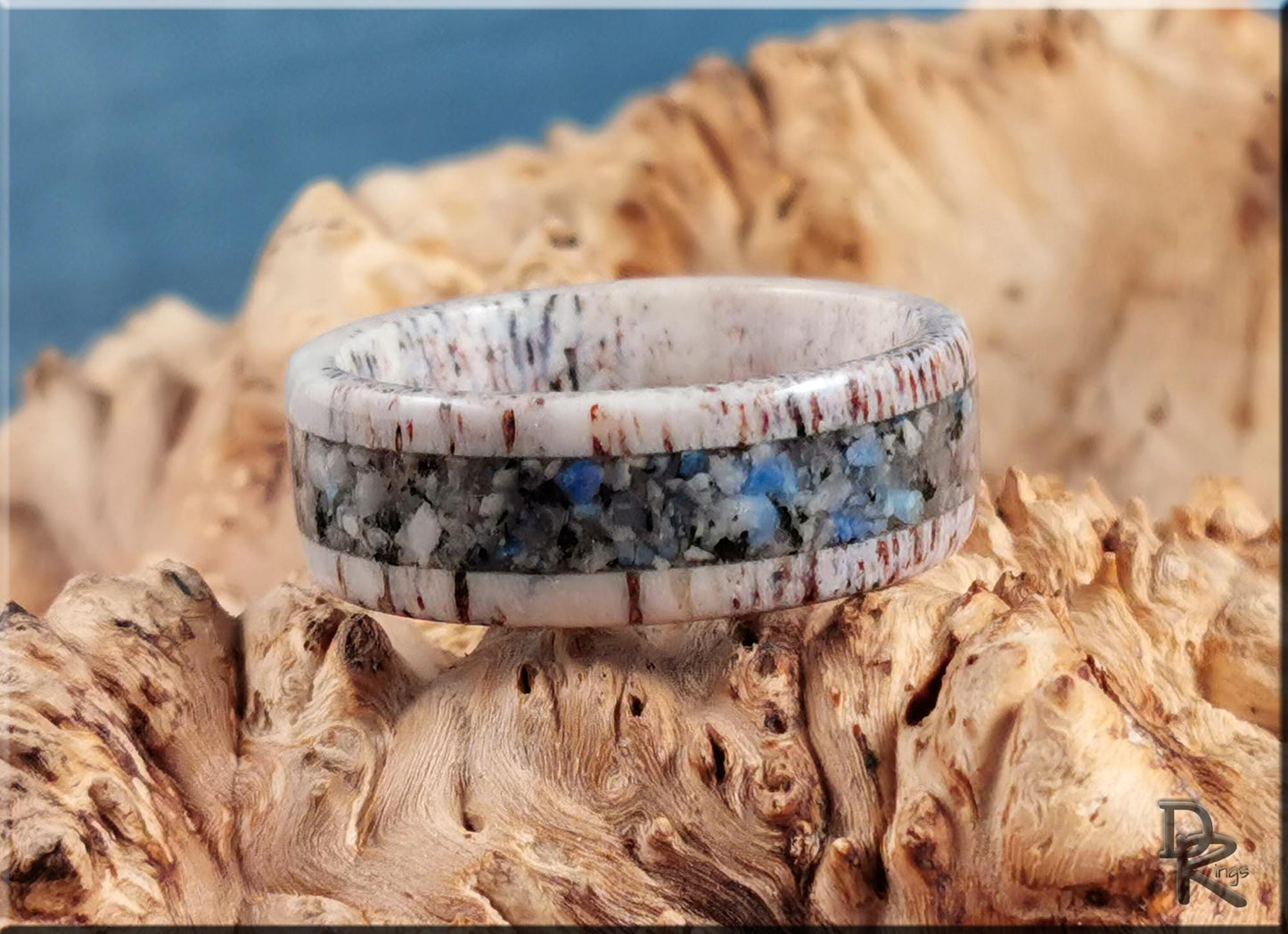 Deer Antler Channel Ring w/K2 Granite-Blueberry Jasper inlay - antler ring