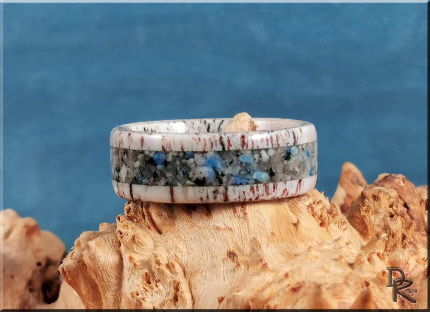 Deer Antler Channel Ring w/K2 Granite-Blueberry Jasper inlay - antler ring