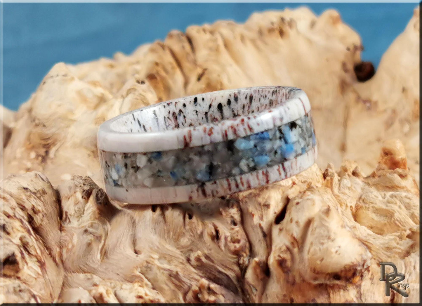 Deer Antler Channel Ring w/K2 Granite-Blueberry Jasper inlay - antler ring