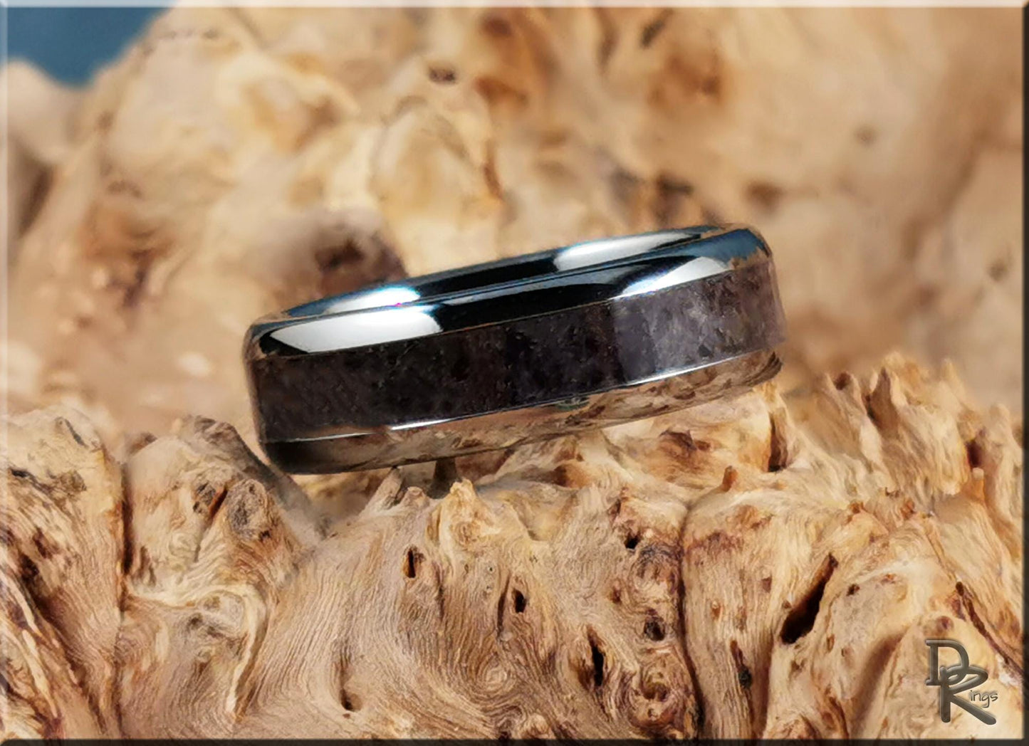 Tungsten Carbide Channel Ring w/Indian Amethyst stone inlay - metal ring