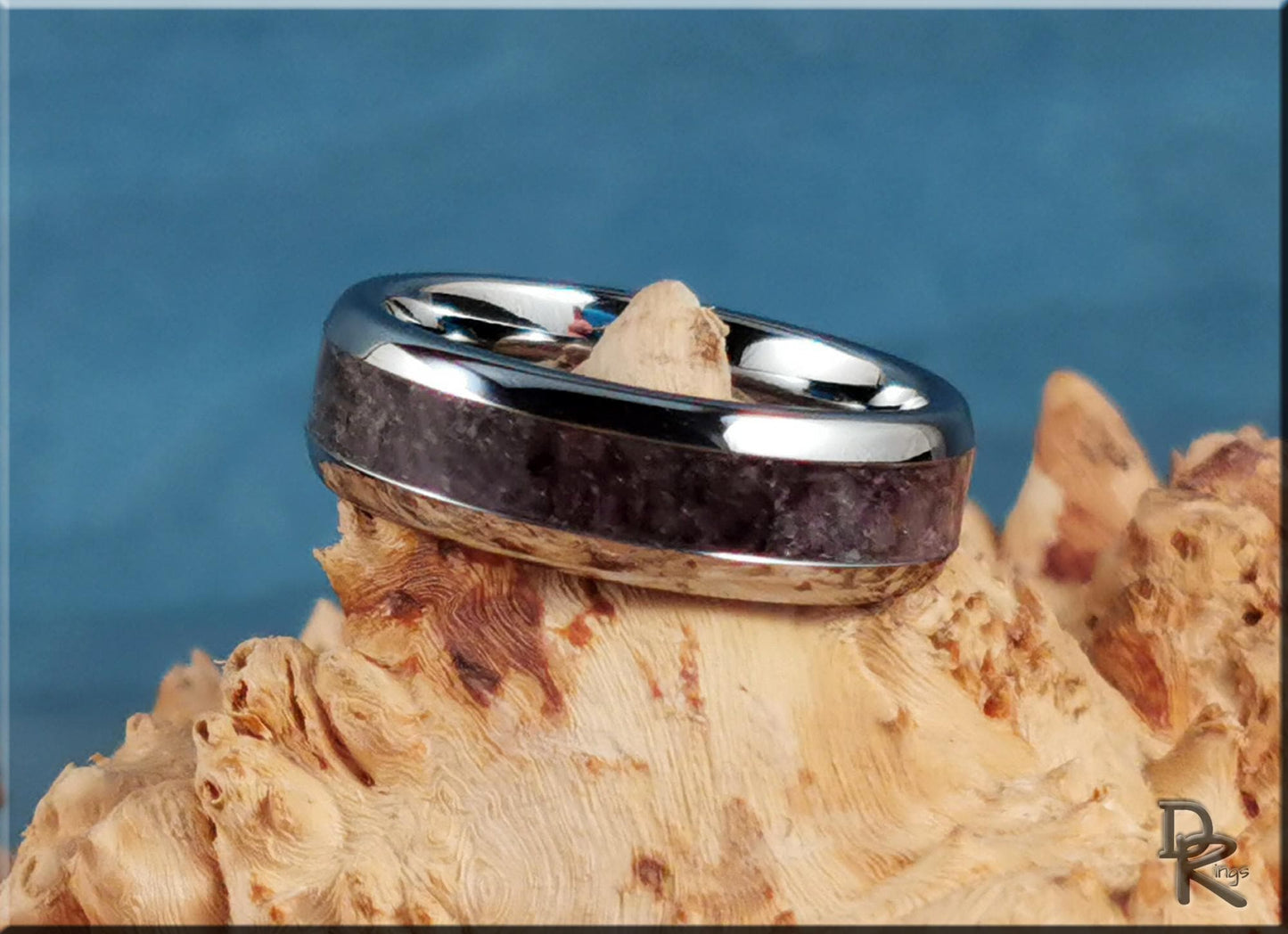 Tungsten Carbide Channel Ring w/Indian Amethyst stone inlay - metal ring