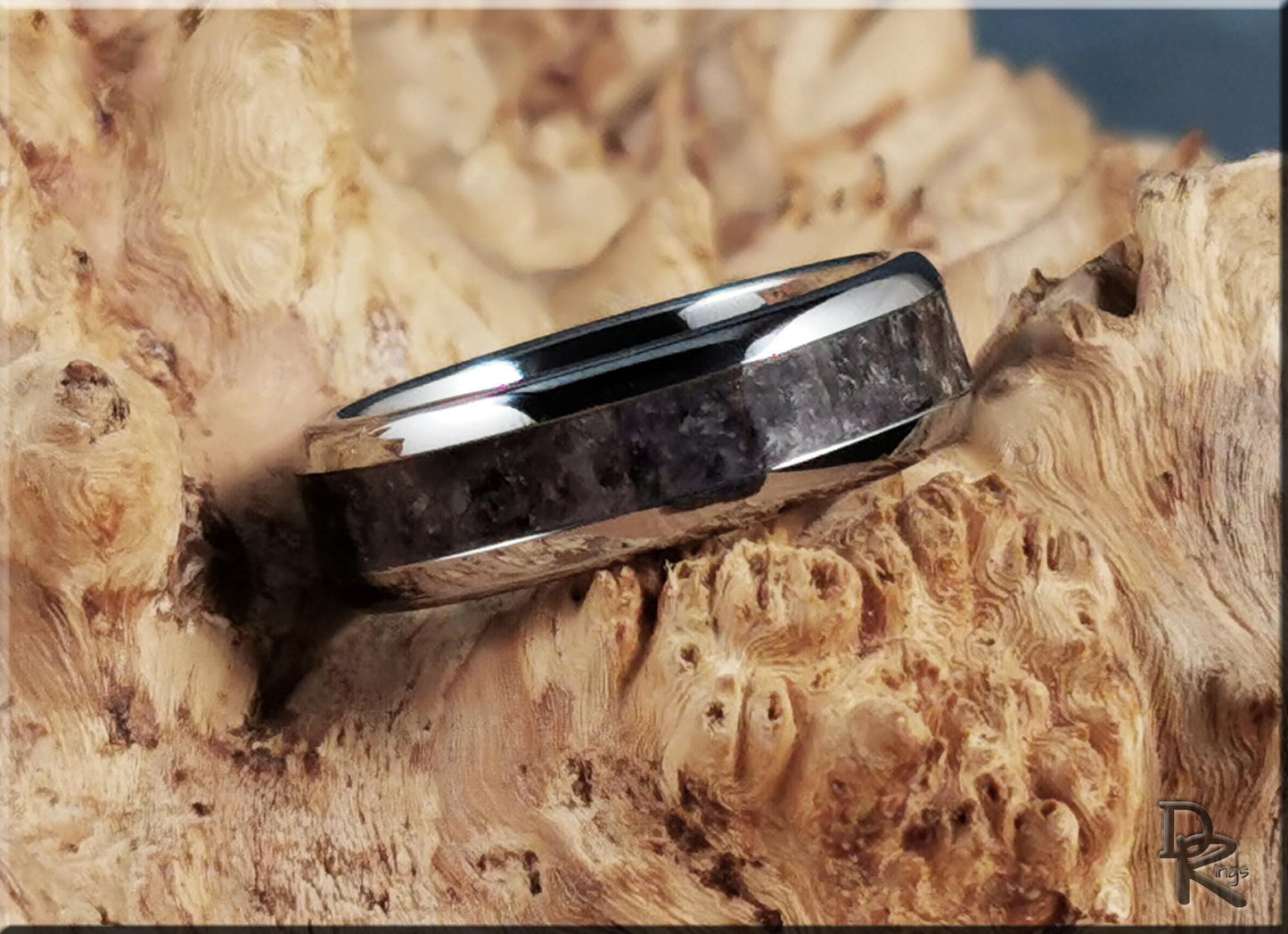 Tungsten Carbide Channel Ring w/Indian Amethyst stone inlay - metal ring